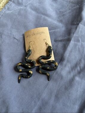 Black and Gold Snake Drop Earrings
